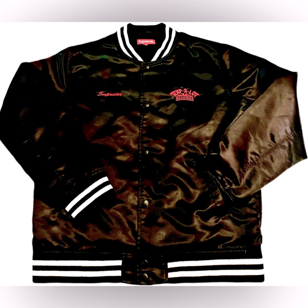 Supreme Rap-A-Lot Records Black Satin, Black & White Cuffs, Red Lettering Large